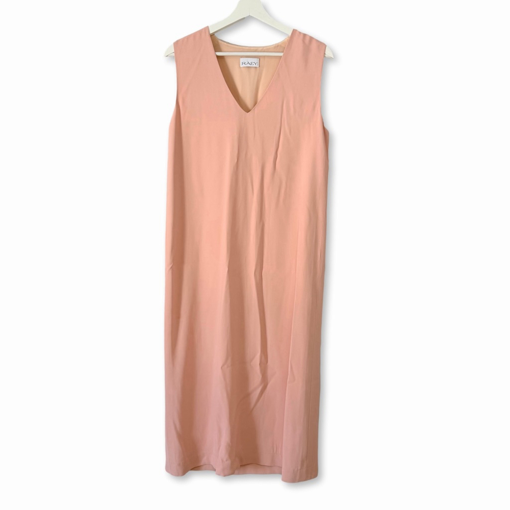 RAEY Pink Sleeveless V Neck Midi Shift Dress Size 8 Minimalist Contemporary
